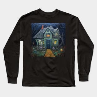 Creepy Cute Haunted House with Ghost Long Sleeve T-Shirt